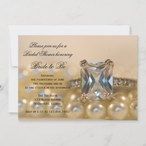 Princess Diamond Rings and Pearls Bridal Shower Invitation