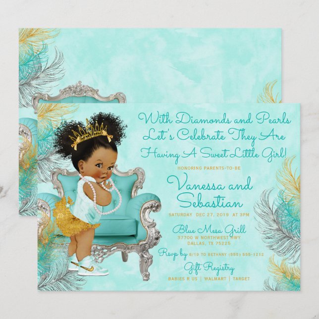 Princess Diamonds and Pearls Baby Shower Invitation (Front/Back)