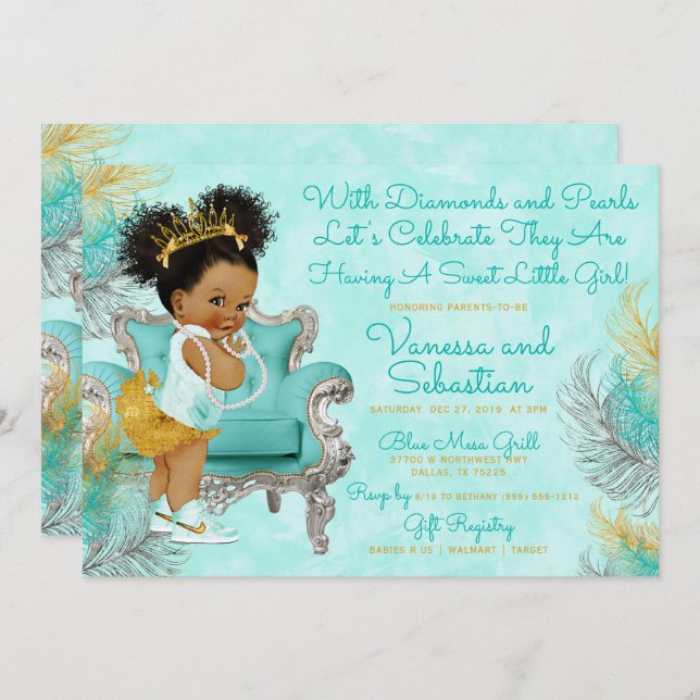 Princess Diamonds and Pearls Baby Shower Invitation (Front/Back)