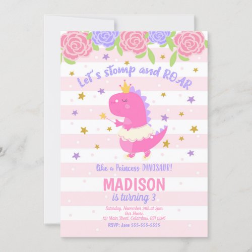 Princess Dinosaur Birthday Invitation