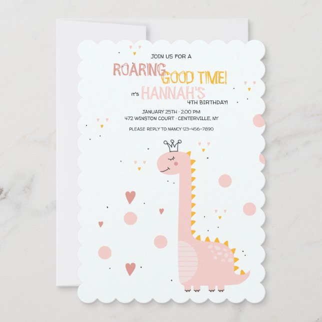 Princess Dinosaur Birthday Party Invitation (Front)