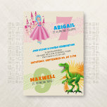 Princess Dinosaur Joint Double Birthday Invitation<br><div class="desc">Make your party twice the fun with this joint dinosaur and princess birthday invitation design. The bold artwork and quirky typography gives this design an exciting, fun vibe. Perfect for your double birthday celebration. Order your printed invitations and party supplies or download your digital invitations now for a day they'll...</div>