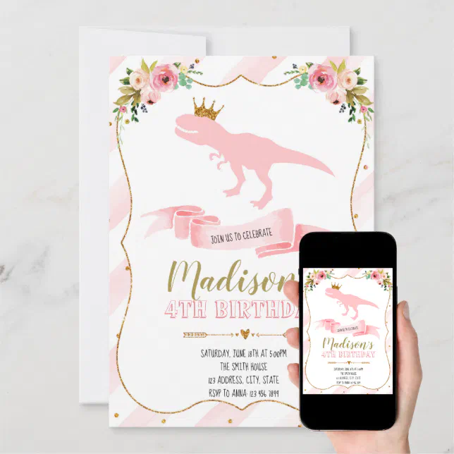 Princess dinosaur party invitation Zazzle