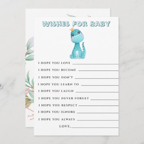 Princess Dinosaur Peony Wishes Baby Shower Card