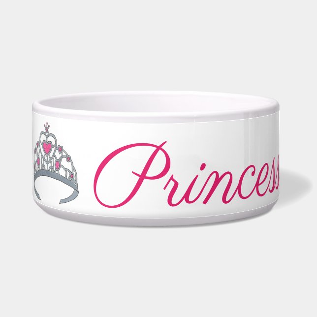 Princess Dog Pink Silver Tiara Royalty Queen Crown Bowl (Left)