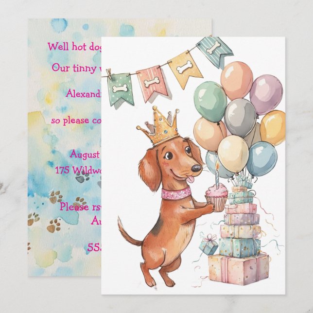 Princess Doxie Digital Download Party Invitation (Front/Back)