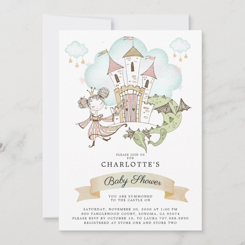 Princess Dragon Baby Shower Invitation