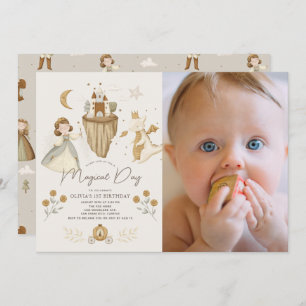 Princess Dragon Boho Fairytale 1st Birthday Photo Invitation