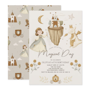 Princess & Dragon Boho Fairytale Girl Birthday Invitation