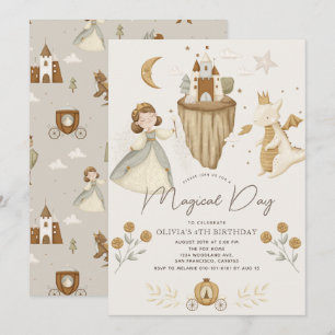 Princess & Dragon Boho Fairytale Girl Birthday Invitation