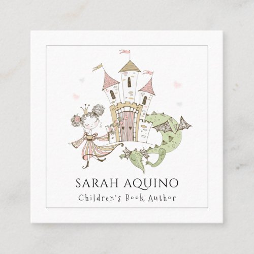 Princess Dragon Castle Childrens Book Author Square Business Card