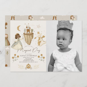 Princess Dragon Fairytale Dark Skin 1st Birthday Invitation