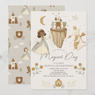 Princess Dragon Fairytale Dark Skin Girl Birthday Invitation