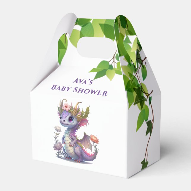Princess Dragon Florals Girl Baby Shower Favor Boxes (Front Side)