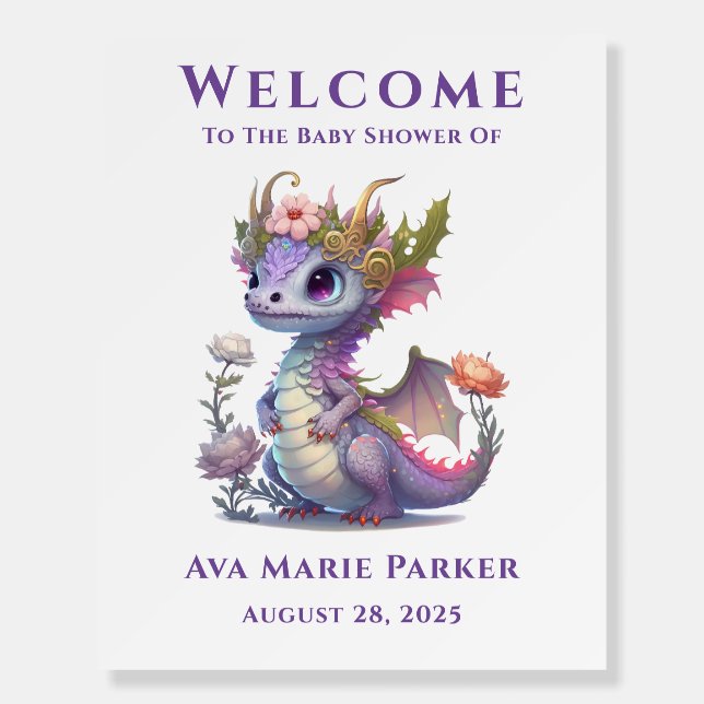 Princess Dragon Girl Baby Shower Welcome Sign (Front)