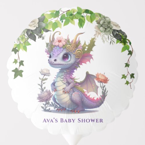 Princess Dragon with Florals Girl Baby Shower Balloon