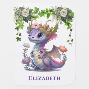 Princess Dragon with Florals Girl Baby Shower Blanket