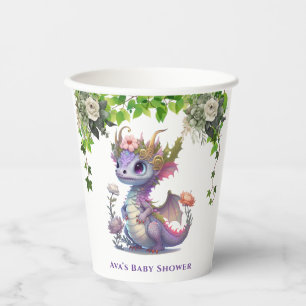 Princess Dragon with Florals Girl Baby Shower Paper Cups