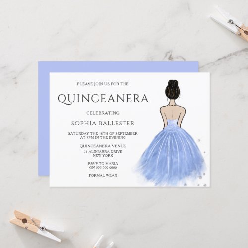 Princess Dress Blue Wonderland Quinceanera Party Invitation