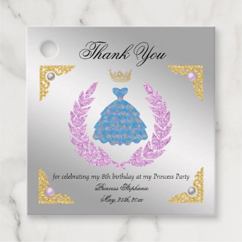 Princess Dress  Crown Birthday Thank You Favor Tags