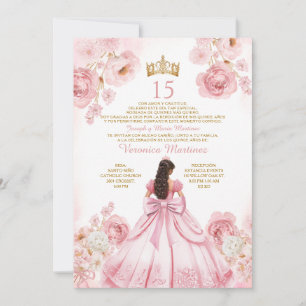 Princess Dress Gold Crown Floral XV Birthday Invitation