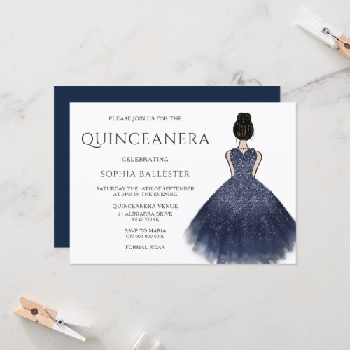 Princess Dress Nany Indigo Wonderland Quinceanera Invitation