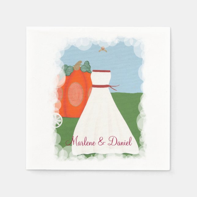 Princess Dress Pumpkin Carriage Halloween Wedding Napkins (Front)