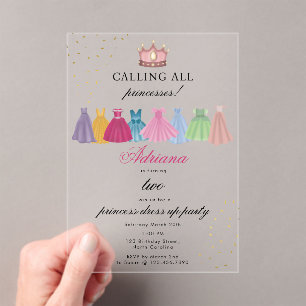 Princess Dresses Fairytale Dress Up Girl Birthday Acrylic Invitations