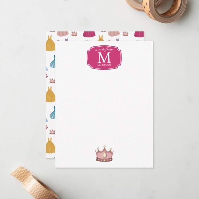 Princess Dresses Fairytale Little Girl Kids Note Card (Front/Back In Situ)
