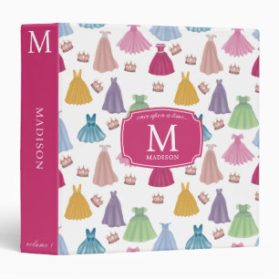 Princess Dresses Fairytale Little Girl Monogram 3 Ring Binder
