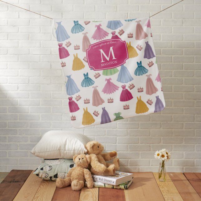 Princess Dresses Fairytale Little Girl Monogram Baby Blanket (In Situ)