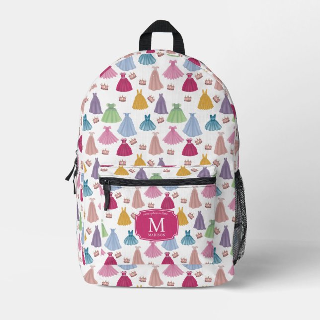 Princess Dresses Fairytale Little Girl Monogram Printed Backpack (Front)