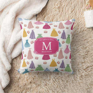 Princess Dresses Fairytale Little Girl Monogram Throw Pillow
