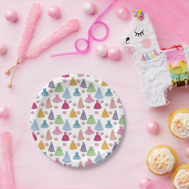 Princess Dresses Fairytale Little Girl Pattern Paper Plates (Party)