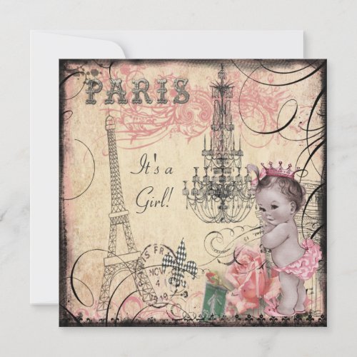 Princess Eiffel Tower  Chandelier Baby Shower Invitation