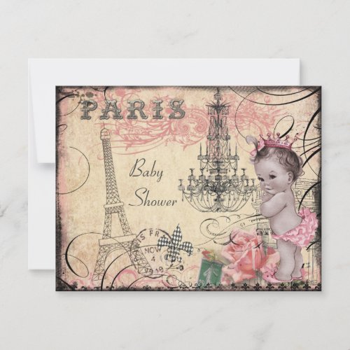 Princess Eiffel Tower  Chandelier Baby Shower Invitation