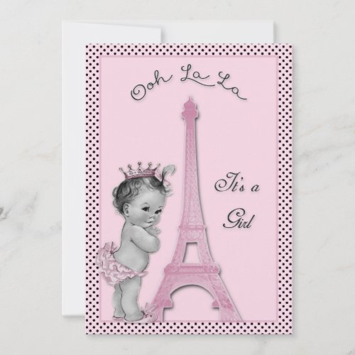 Princess Eiffel Tower Polka Dots Baby Shower Invitation