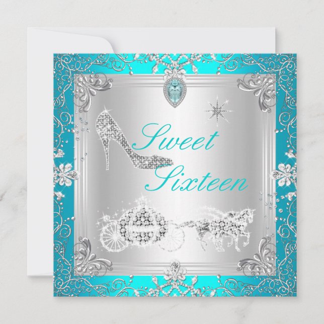 Princess Elegant Diamond Teal Sweet 16 Sixteen 2 Invitation (Front)