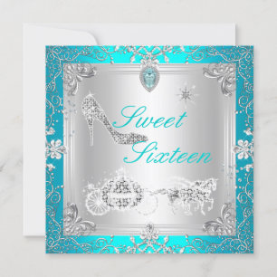 Princess Elegant Diamond Teal Sweet 16 Sixteen 2 Invitation