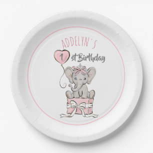 Princess Elephant Balloon Child's Birthday Paper Plates