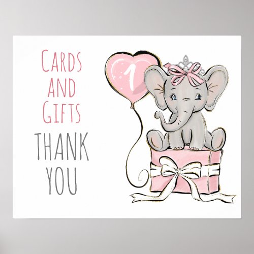 Princess Elephant Birthday Party Cards Gifts Poster