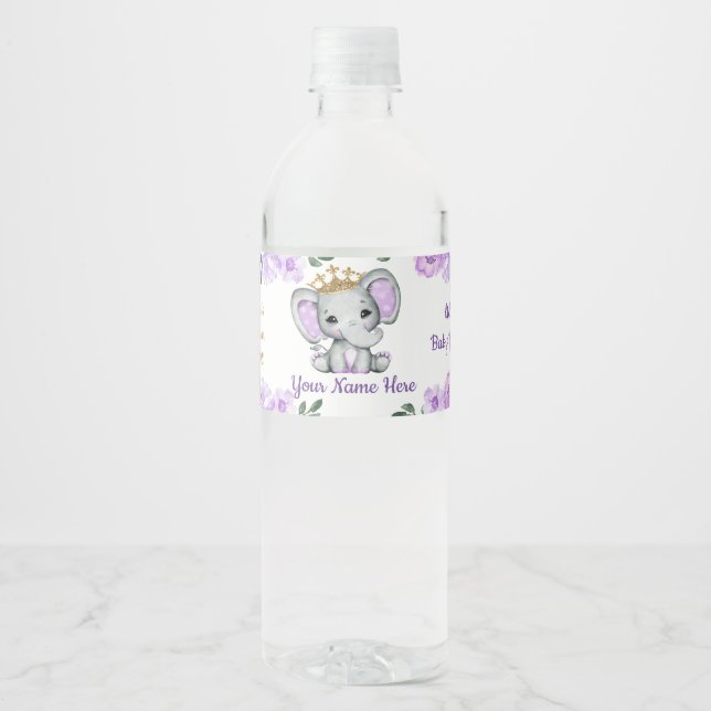Princess Elephant Gold Crown Water Label Floral (Front)