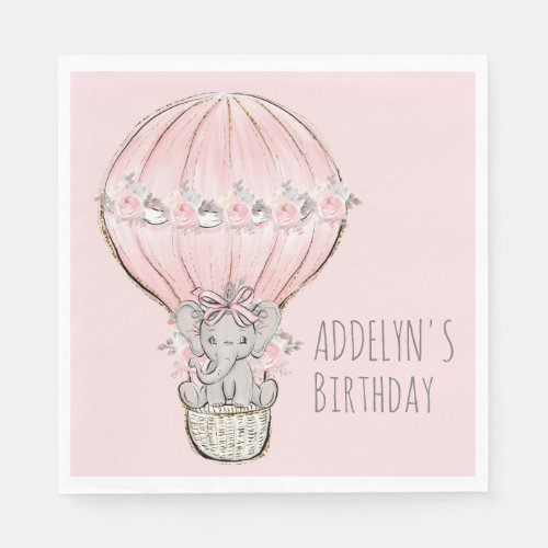 Princess Elephant Hot Air Balloon Girls Birthday Napkins