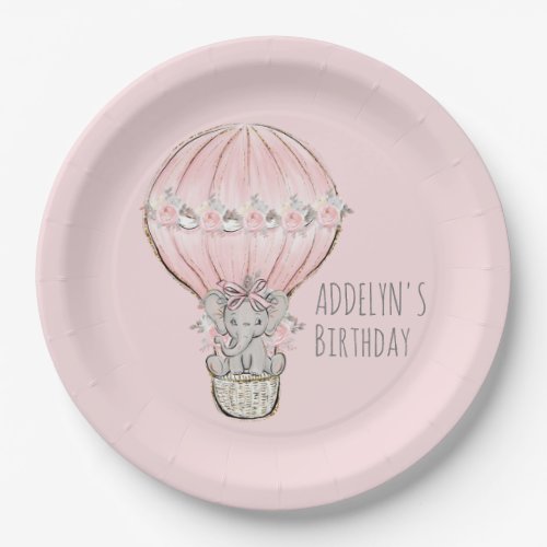 Princess Elephant Hot Air Balloon Girls Birthday Paper Plates