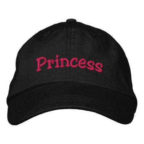 Princess Embroidered Baseball Cap Black  Hot Pink