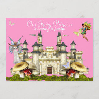 princess fairy castle invitation pink