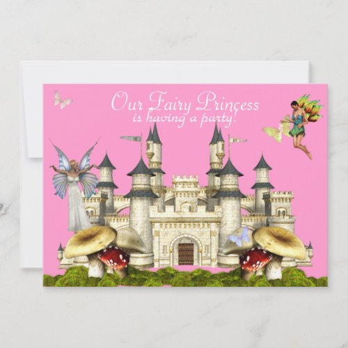 princess fairy castle invitation pink