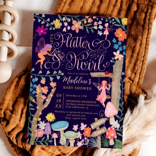 Princess fairy mushrooms flowers chic baby shower invitation