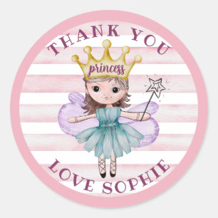 Princess Fairy Pink & Gold Thank You Favor Classic Round Sticker