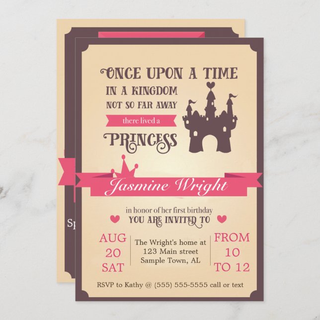 Princess Fairy Tale First Birthday Invitation (Front/Back)